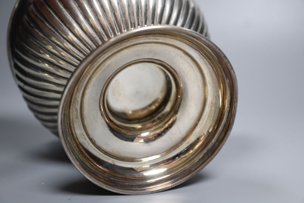 An Edwardian demi-fluted silver rose bowl, with engraved inscription, William Henry Sparrow, Birmingham, 1905